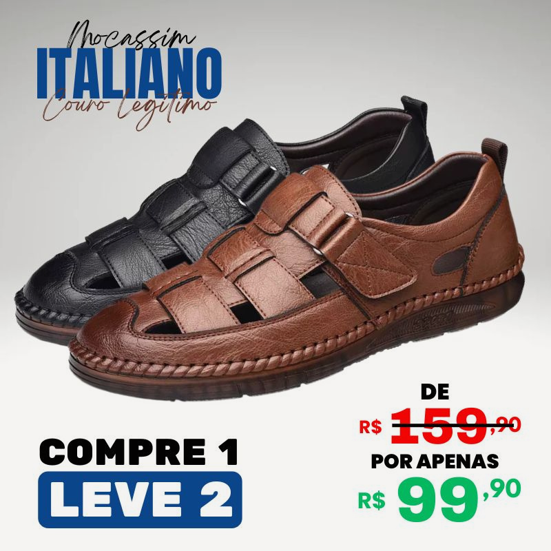 [COMPRE 1 LEVE 2] Mocassim Ortopédico Italiano de Couro Legitimo
