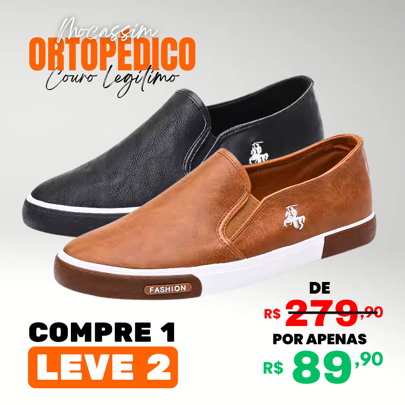 [COMPRE 1 LEVE 2] Mocassim Ortopédico de Couro Legitimo
