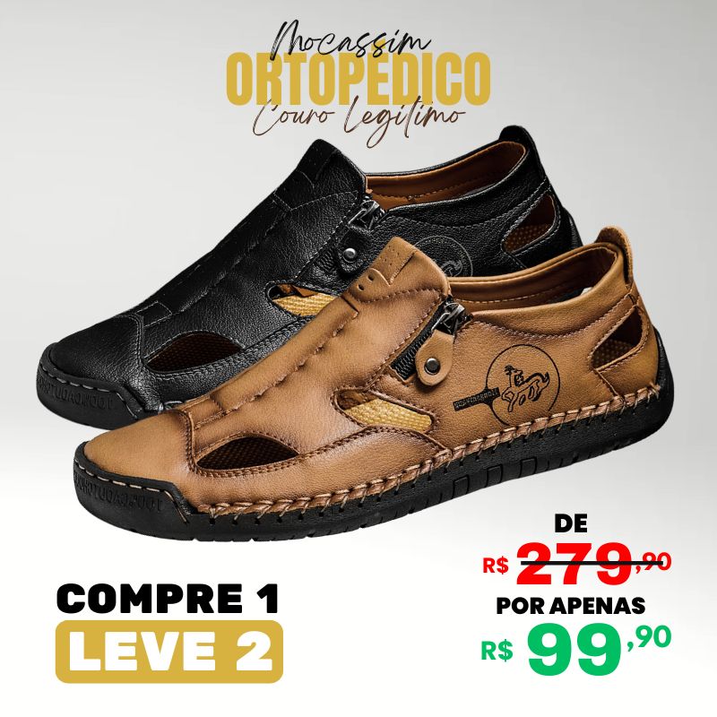 [COMPRE 1 LEVE 2] Mocassim Ortopédico Italiano em Couro Legítimo