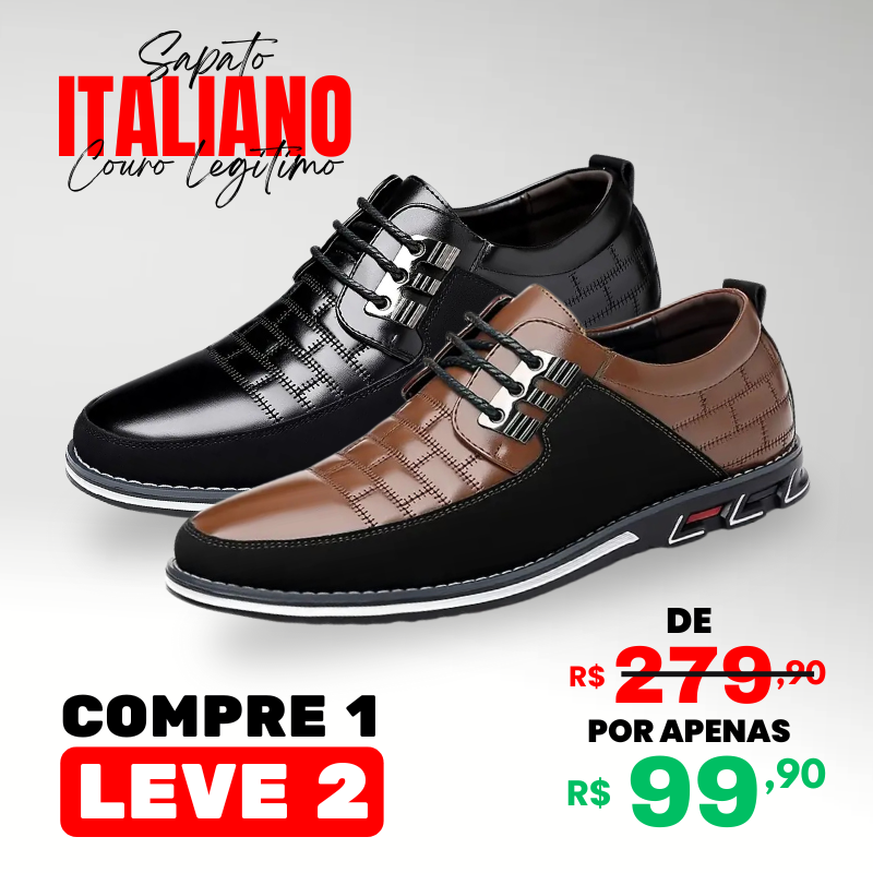 [COMPRE 1 LEVE 2] Sapato Ortopédico Italiano em Couro Legítimo